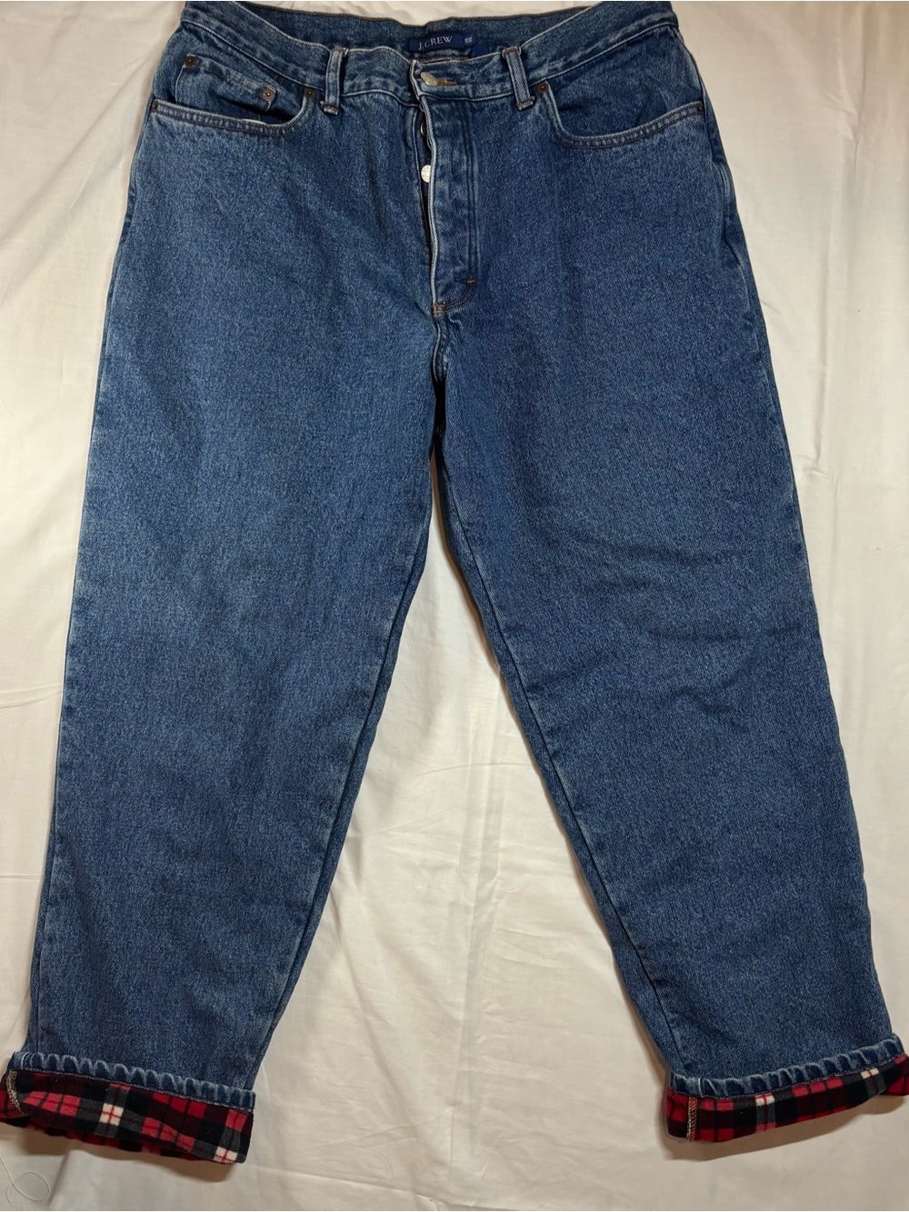 J.Crew Men’s 36x30 Flannel Lined Jeans Red Plaid Denim Straight Leg Vintage